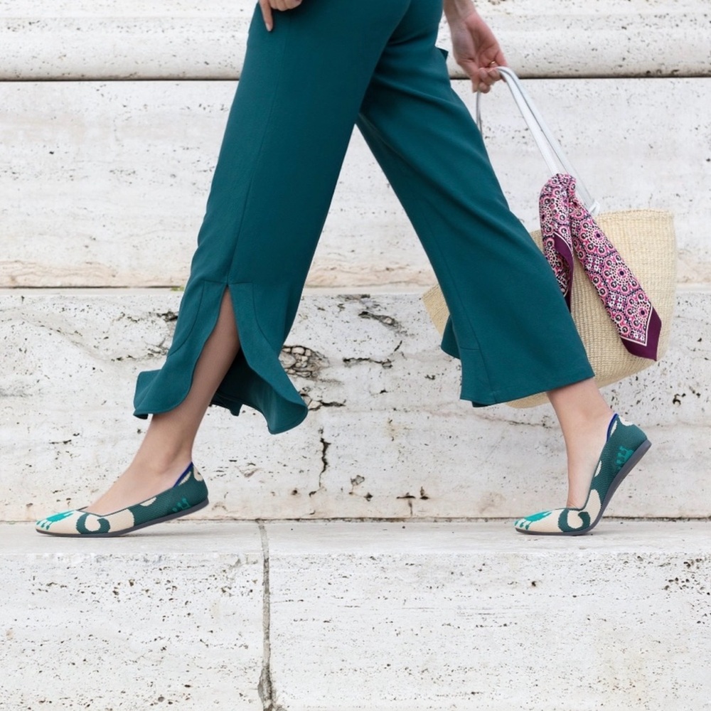 Rothy’s The Point Moroccan Green Teal and Cream Knit Ballet Flats Womens 10 NWT - Picture 3 of 5